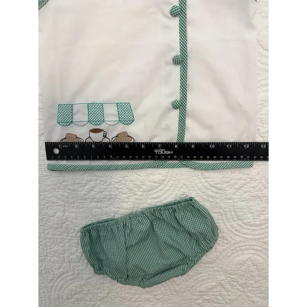 Cafe Du Monde Inspired Baby Outfit 18M New Orleans Beignet Gingham Bloomer Set